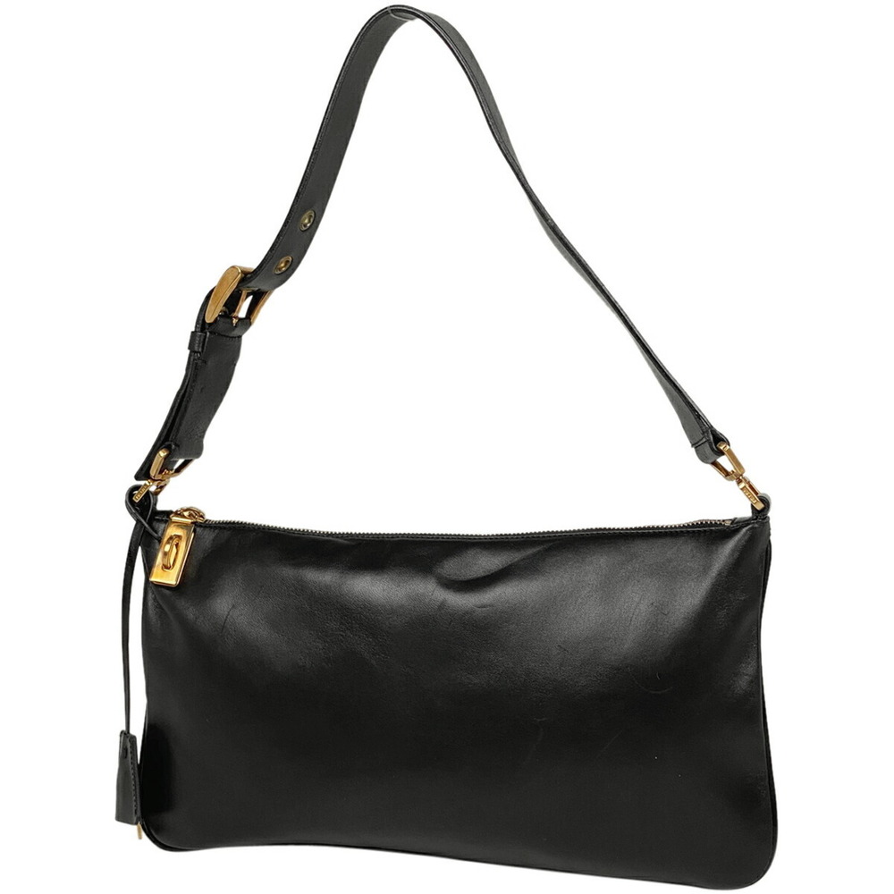 Prada Logo Shoulder Bag Hobo Handbag Leather Black